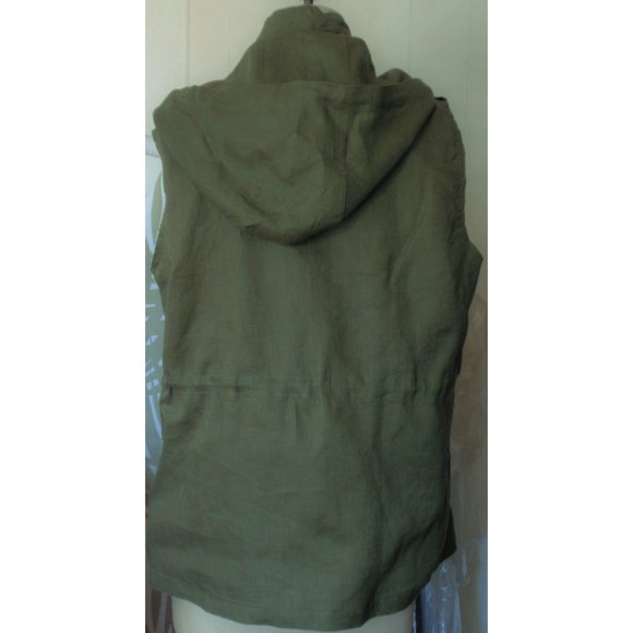 NEW OLIVE GREEN LINEN STUDDED ANORAK VEST L - Picture 7 of 10